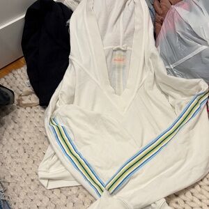 FP Movement by Free People White Hoodie with Blue and Yellow Stripes